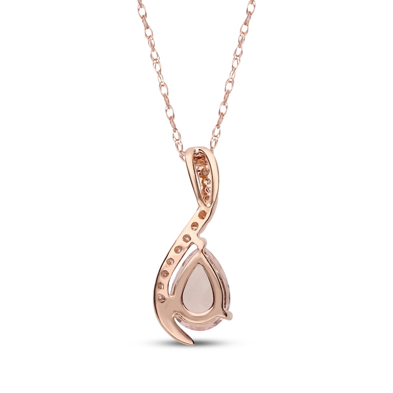 Main Image 3 of Pear-Shaped Morganite & Diamond Ribbon Drop Necklace 1/20 ct tw 10K Rose Gold 18"