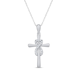 Diamond Heart Infinity Cross Necklace 1/10 ct tw Sterling Silver 18"