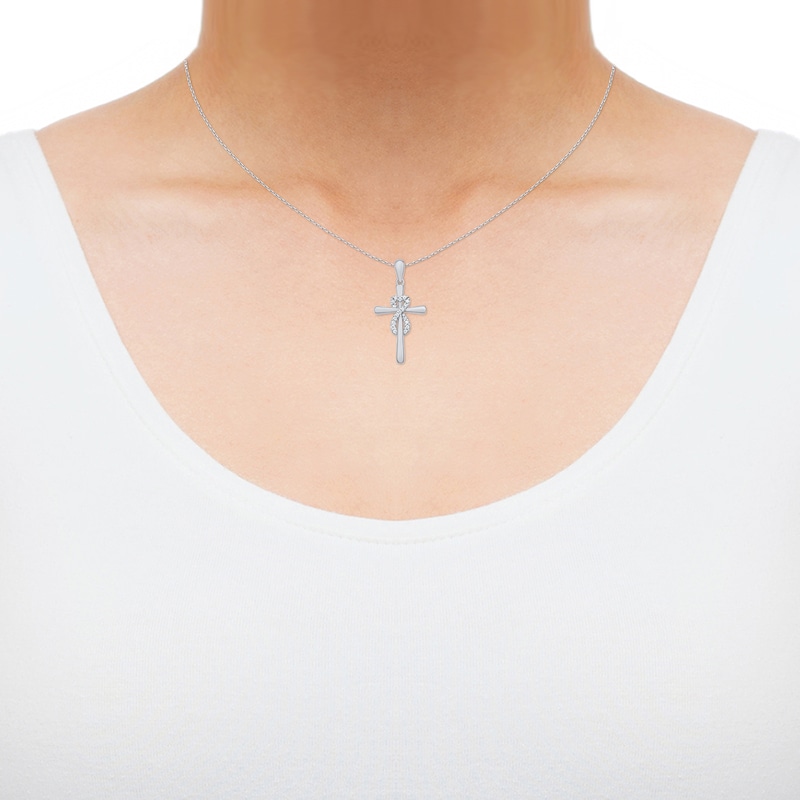 Main Image 2 of Diamond Heart Infinity Cross Necklace 1/10 ct tw Sterling Silver 18"