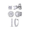 Thumbnail Image 1 of White Lab-Created Sapphire Solitaire, Halo & Hoop Earrings Gift Set Sterling Silver