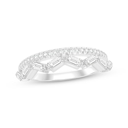 Baguette & Round-Cut Diamond Two-Row Fashion Ring 1/3 ct tw 10K White Gold
