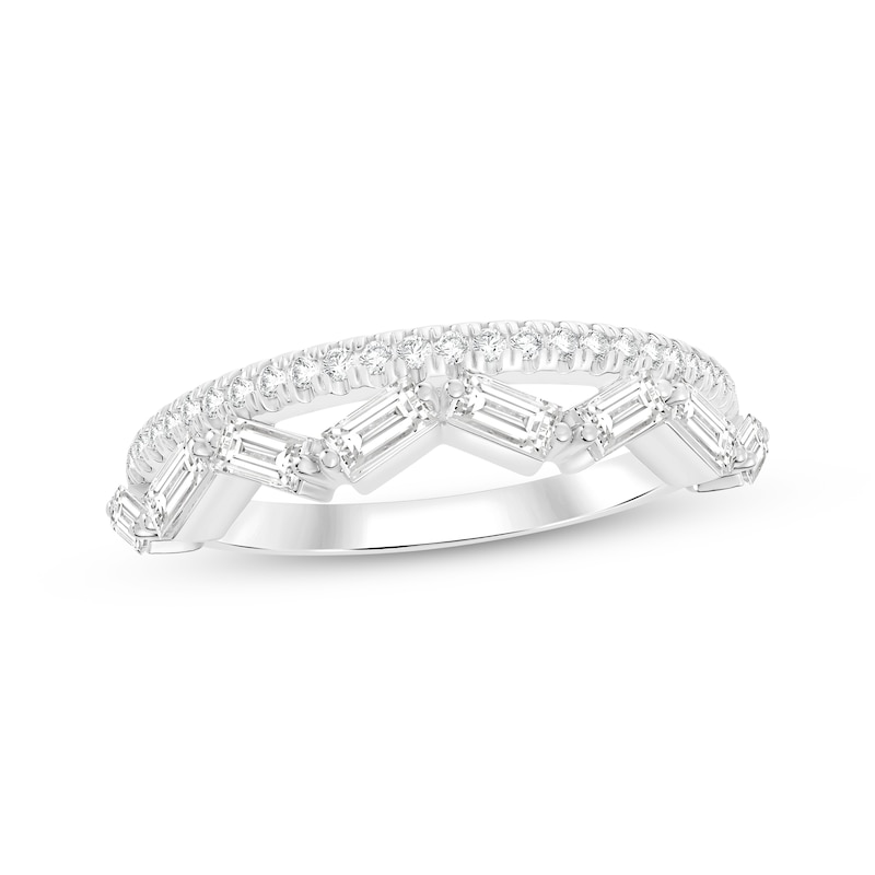 Main Image 1 of Baguette & Round-Cut Diamond Two-Row Fashion Ring 1/3 ct tw 10K White Gold