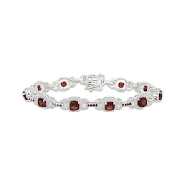 Cushion-Cut Garnet & White Lab-Created Sapphire Link Bracelet Sterling Silver 7.25"
