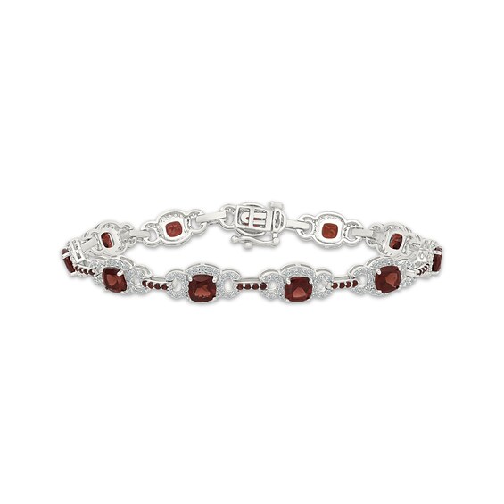 Cushion-Cut Garnet & White Lab-Created Sapphire Link Bracelet Sterling Silver 7.25"