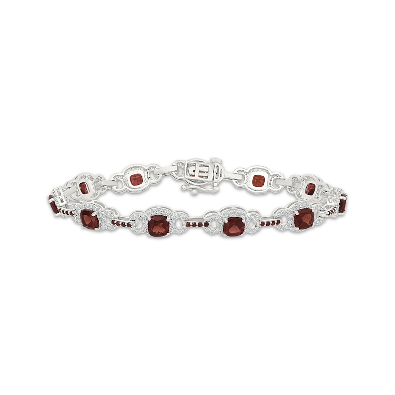 Main Image 1 of Cushion-Cut Garnet & White Lab-Created Sapphire Link Bracelet Sterling Silver 7.25"