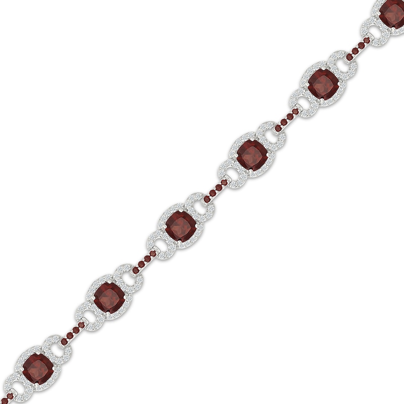 Main Image 2 of Cushion-Cut Garnet & White Lab-Created Sapphire Link Bracelet Sterling Silver 7.25"