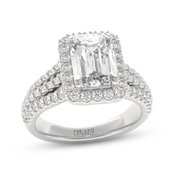 THE LEO Legacy Lab-Grown Diamond Emerald-Cut Halo Engagement Ring 2-7/8 ct tw 14K White Gold