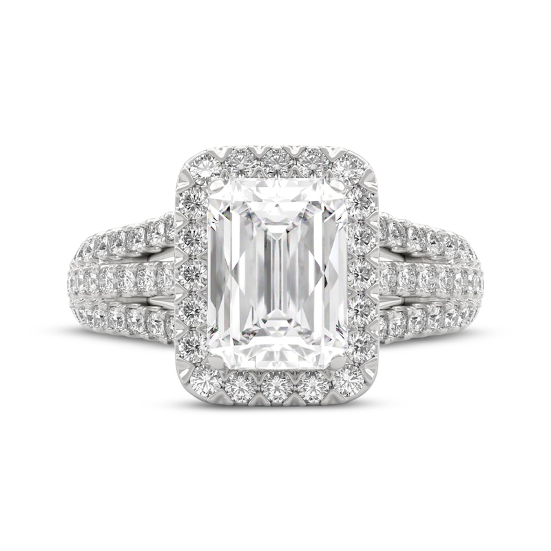 Main Image 3 of THE LEO Legacy Lab-Grown Diamond Emerald-Cut Halo Engagement Ring 2-7/8 ct tw 14K White Gold