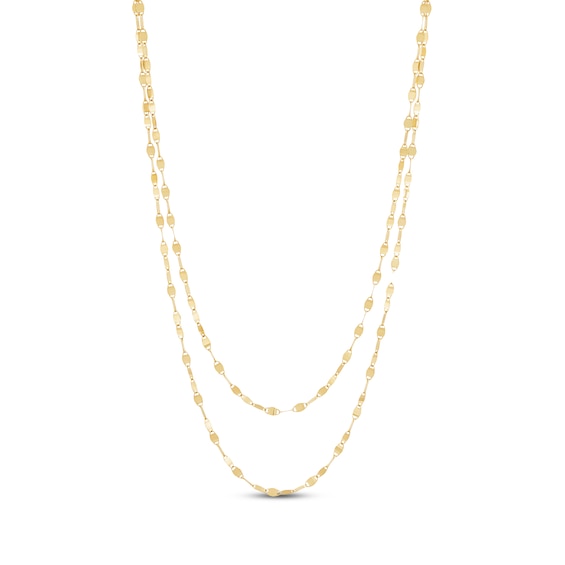 1.95mm Diamond-Cut Double Strand Mirror Chain Necklace Solid 10K Yellow Gold 16"