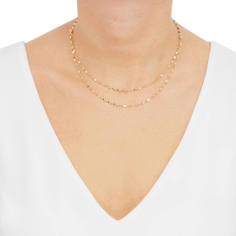Main Image 3 of 1.95mm Diamond-Cut Double Strand Mirror Chain Necklace Solid 10K Yellow Gold 16"