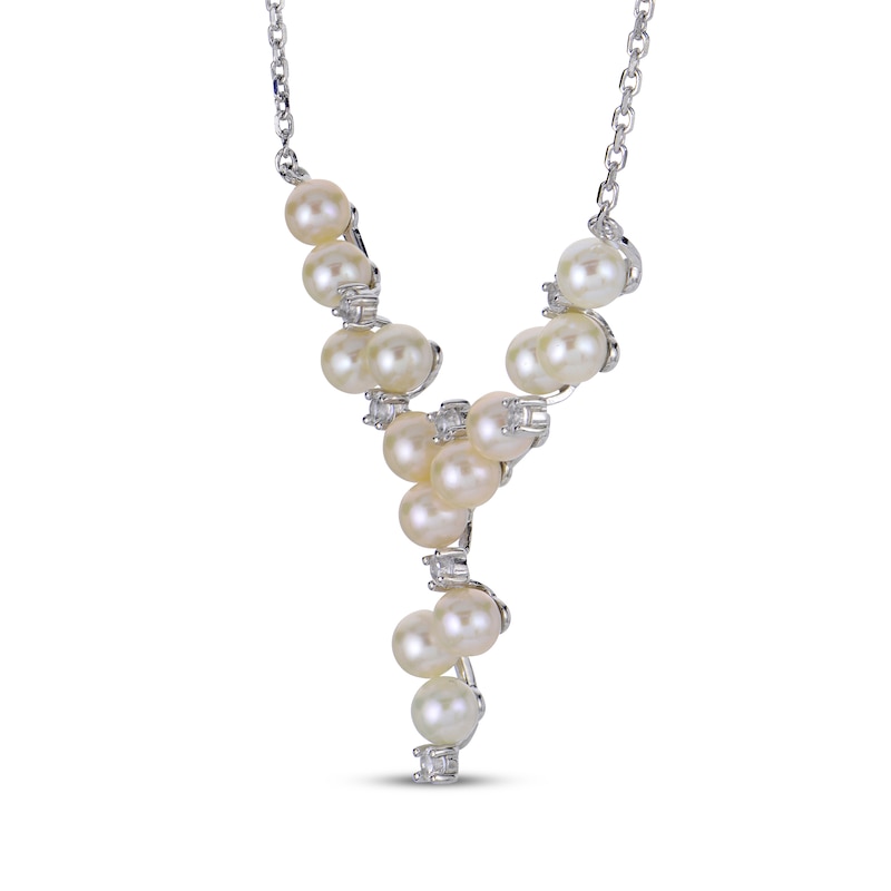 Main Image 2 of Cultured Pearl & White Lab-Created Sapphire Y-Drop Necklace Sterling Silver 18"