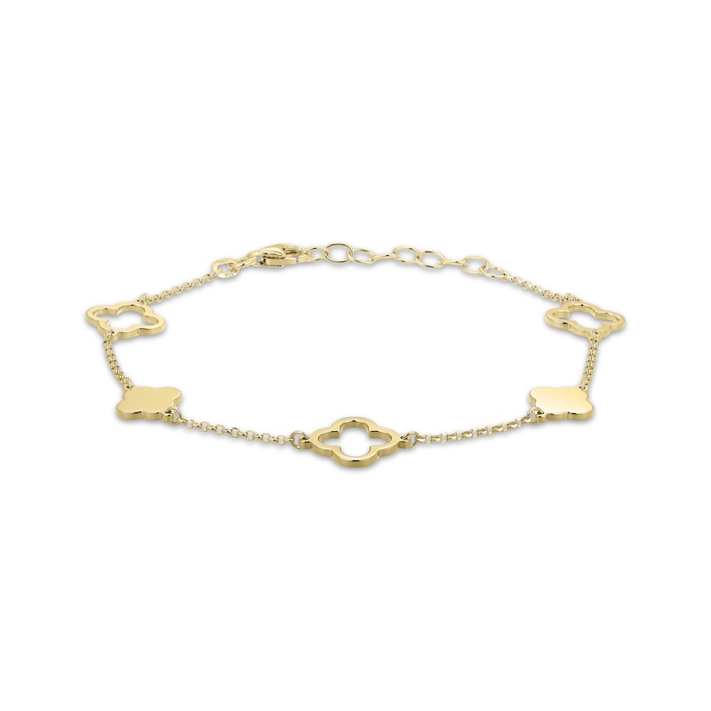 Main Image 1 of Clover Station Bracelet 24K Yellow Gold Vermeil Sterling Silver 7.5"