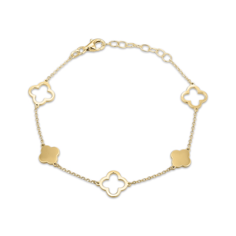 Main Image 2 of Clover Station Bracelet 24K Yellow Gold Vermeil Sterling Silver 7.5"