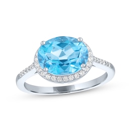 Oval-Cut Swiss Blue Topaz & White Lab-Created Sapphire Halo Ring Sterling Silver