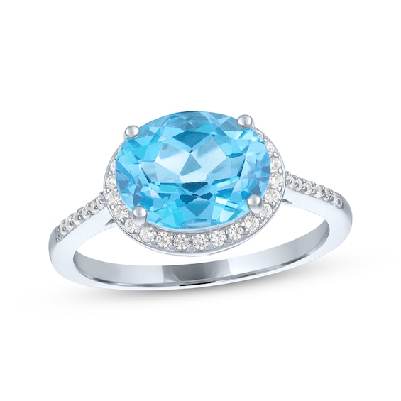 Oval-Cut Swiss Blue Topaz & White Lab-Created Sapphire Halo Ring Sterling Silver