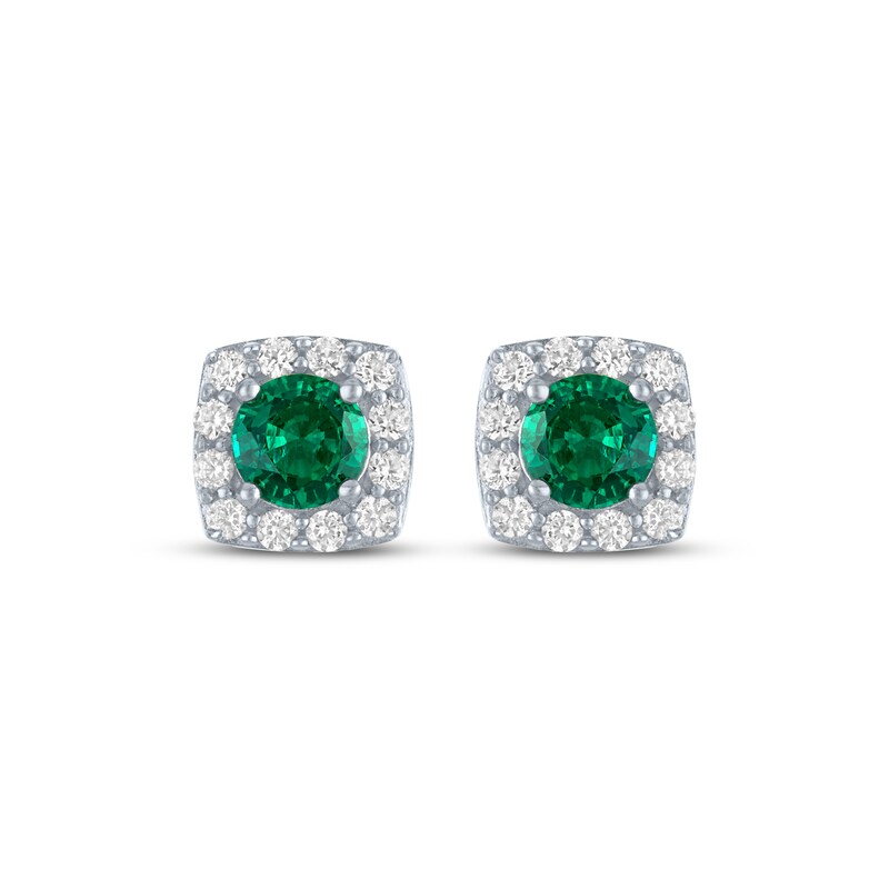 Main Image 2 of Lab-Created Emerald & White Lab-Created Sapphire Stud Earrings Sterling Silver