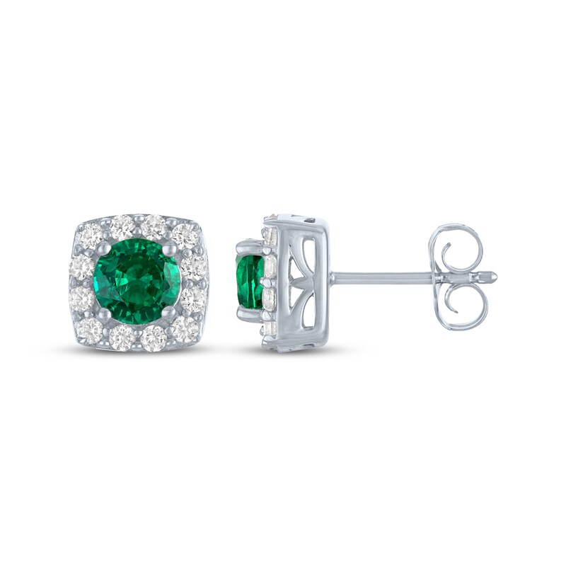 Main Image 3 of Lab-Created Emerald & White Lab-Created Sapphire Stud Earrings Sterling Silver