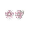Thumbnail Image 1 of Pear-Shaped Pink Lab-Created Sapphire & White Lab-Created Sapphire Flower Stud Earrings Sterling Silver