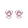 Thumbnail Image 2 of Pear-Shaped Pink Lab-Created Sapphire & White Lab-Created Sapphire Flower Stud Earrings Sterling Silver