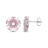 Thumbnail Image 3 of Pear-Shaped Pink Lab-Created Sapphire & White Lab-Created Sapphire Flower Stud Earrings Sterling Silver