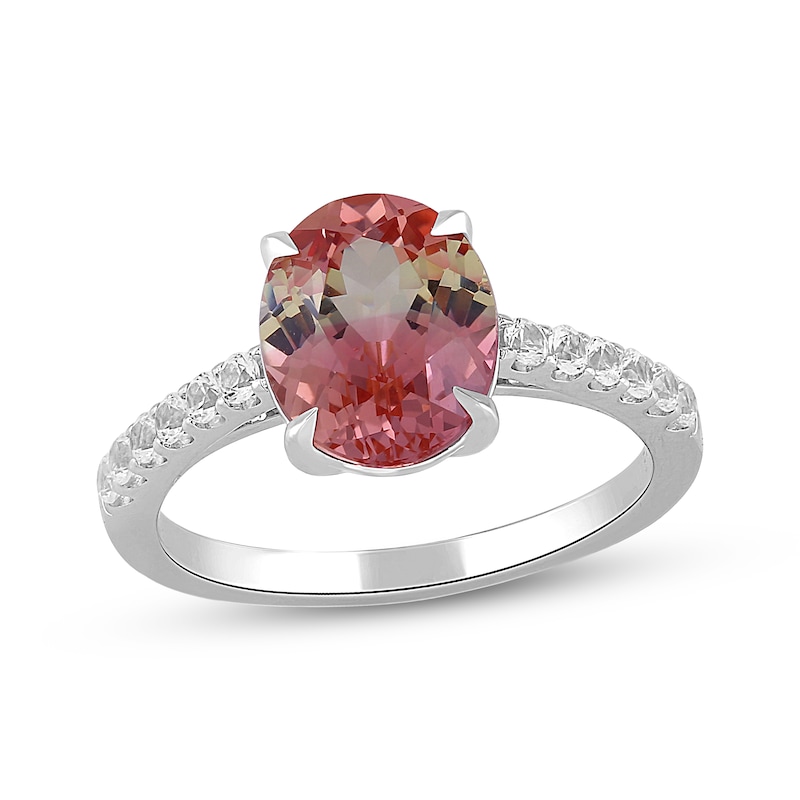 Main Image 1 of Oval-Cut Rainbow Lab-Created Sapphire & White Lab-Created Sapphire Ring Sterling Silver