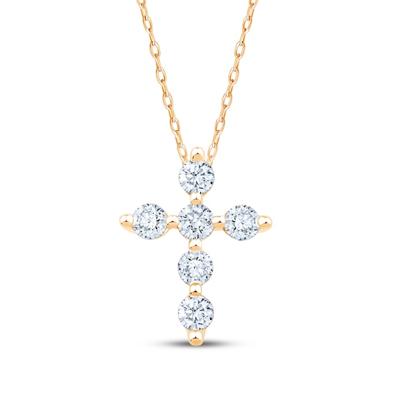 KAY Lab-Grown Diamonds Mini Cross Necklace 1/3 ct tw 10K Yellow Gold 18"