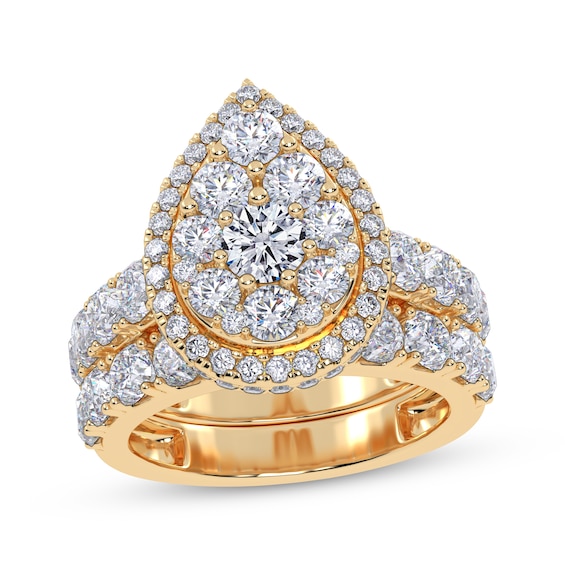 Adore Lab-Grown Diamonds Certified Round-Cut Multi-Stone Pear Halo Bridal Set 2 ct tw 14K Yellow Gold
