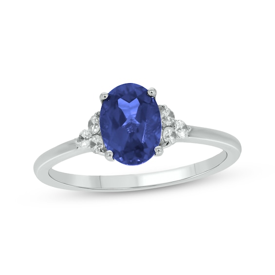 Oval-Cut Blue Lab-Created Sapphire & Diamond Ring 1/6 ct tw Sterling Silver