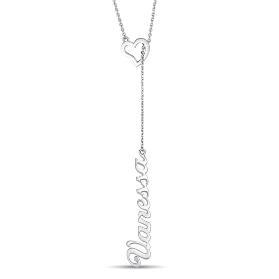 Vertical Nameplate Heart Lariat Necklace (1 Name)