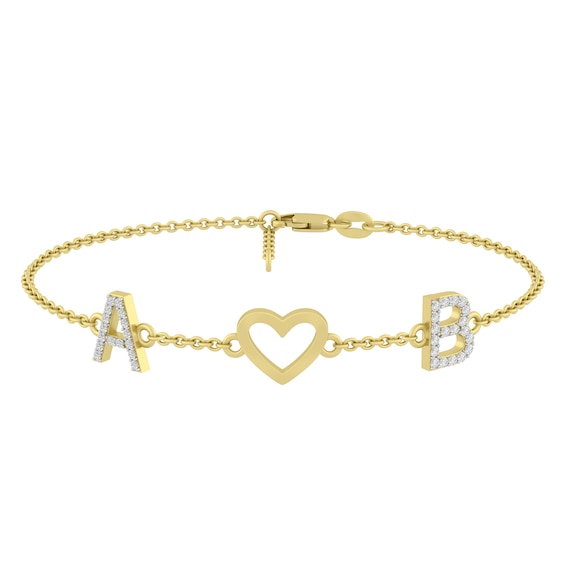 1/6 ct tw Diamond Initials Couple's Heart Bracelet (2 Initials)