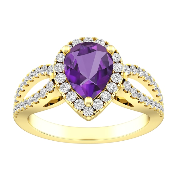 Amethyst and White Topaz Fashion Ring 10K Yellow Gold