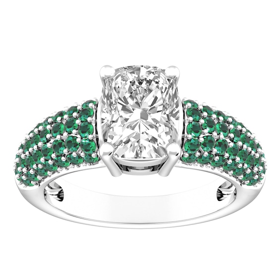 White Topaz and Emerald Fashion Ring Sterling Silver