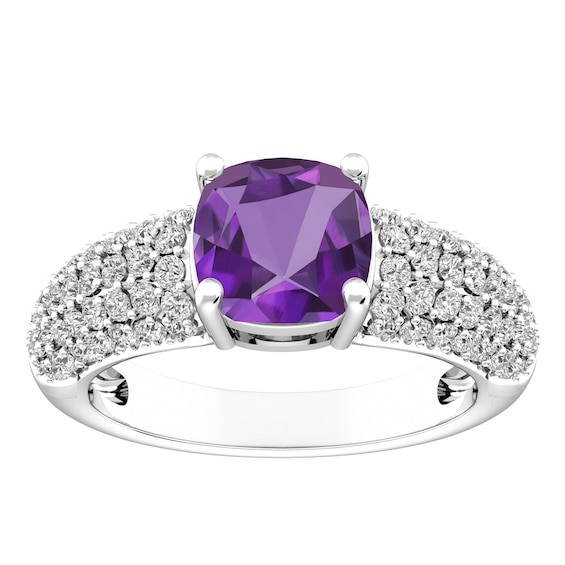 Amethyst and White Topaz Fashion Ring Sterling Silver
