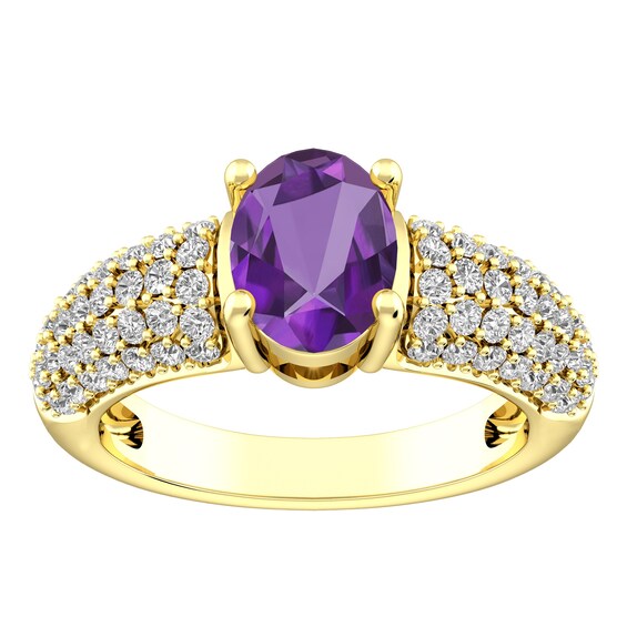 Amethyst and White Topaz Fashion Ring 10K Yellow Gold