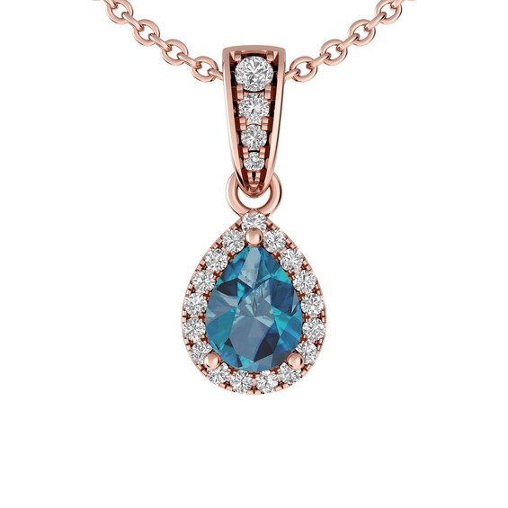 London Blue Topaz and White Topaz Fashion Pendant 10K Rose Gold