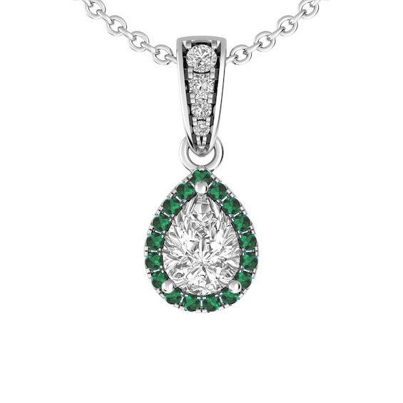 White Topaz and Emerald Fashion Pendant Sterling Silver