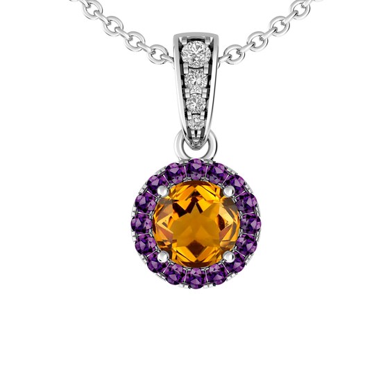 Citrine and Amethyst and White Topaz Fashion Pendant Sterling Silver