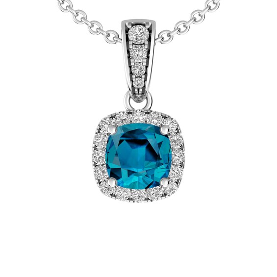 London Blue Topaz and White Topaz Fashion Pendant Sterling Silver