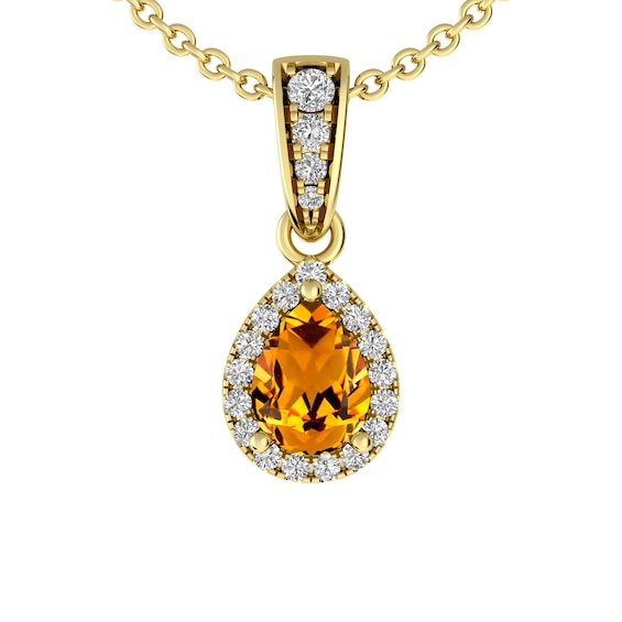 Citrine and White Topaz Fashion Pendant 10K Yellow Gold