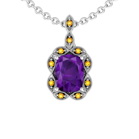 Amethyst and Citrine Fashion Pendant Sterling Silver
