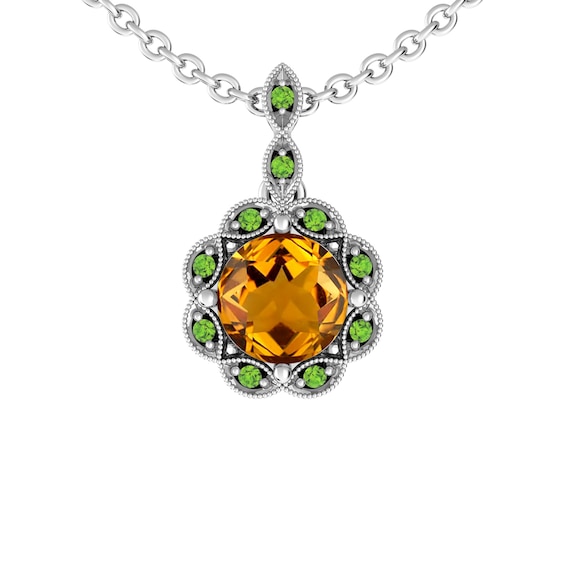 Citrine and Peridot Fashion Pendant Sterling Silver