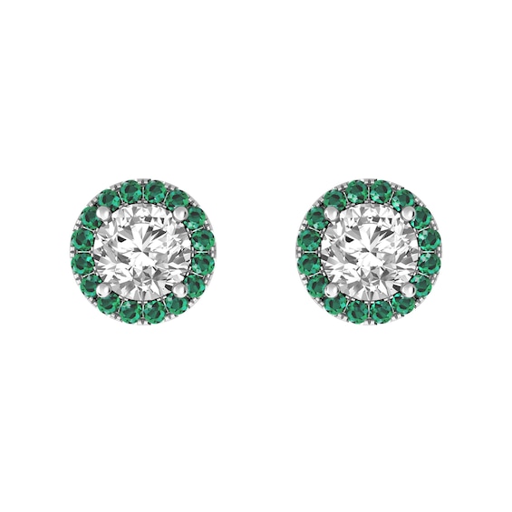 White Topaz and Emerald Fashion Earrings Sterling Silver