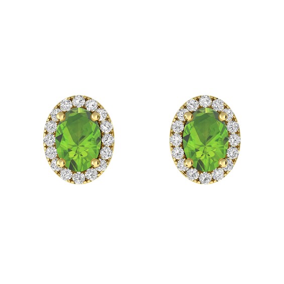 Peridot and White Topaz Fashion Earrings 10K Yellow Gold