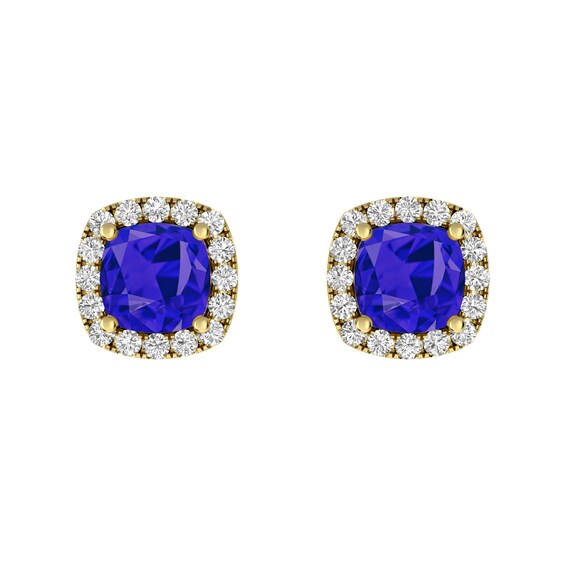 Tanzanite and White Topaz Fashion Earrings 10K Yellow Gold