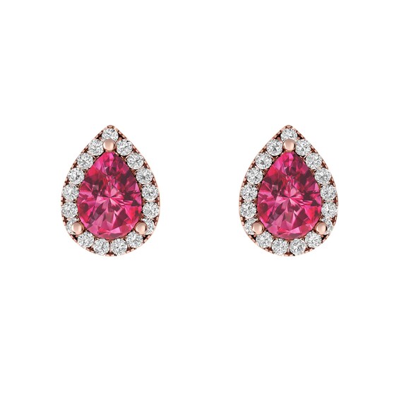 Pink Tourmaline and White Topaz Fashion Earrings 10K Rose Gold