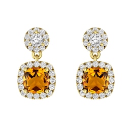 Citrine and White Topaz Fashion Earrings 10K Yellow Gold