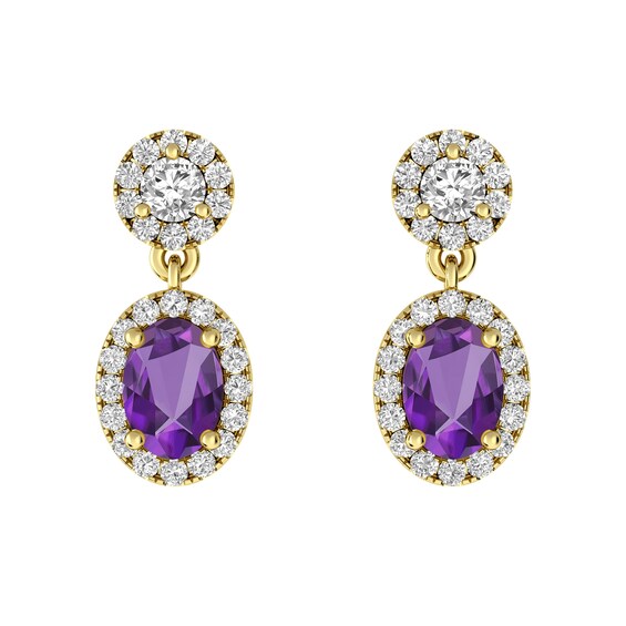 Amethyst and White Topaz Fashion Earrings 10K Yellow Gold