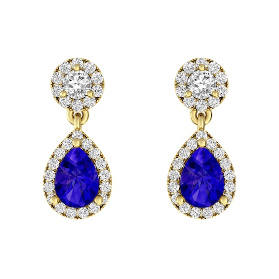 Tanzanite and White Topaz Fashion Earrings 10K Yellow Gold