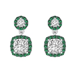 White Topaz and Emerald Fashion Earrings Sterling Silver