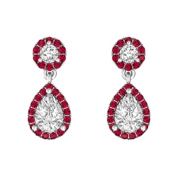 White Topaz and Ruby Fashion Earrings Sterling Silver